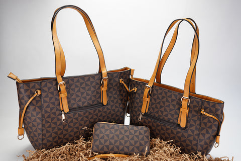 3-Piece Handbag Set Brown and Mustard