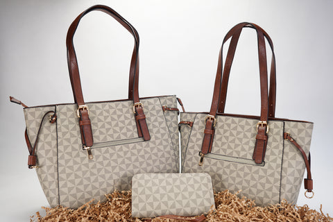 3-Piece Handbag Set Taupe and Coffee